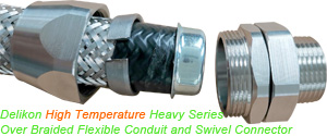 Delikon High Temperature Heavy Series Over Braided Flexible Conduit and High Temperature Heavy Series Swivel Connector