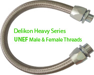 Delikon Heavy Series Over Braided Flexible Conduit and Connector with UNEF Male or Female Threads,Backshell