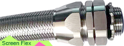 AUTOMATION wiring EMI RFI ESD shielding over braided flexible corrugated nylon conduit EMI RFI shield termination Heavy Series SWIVEL fittings, over braided flexible corrugated polyamide conduit