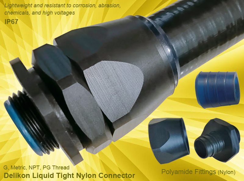 Delikon G, Metric, NPT, PG Thread Liquid Tight Nylon Connector, Polyamide Fittings (YNB)